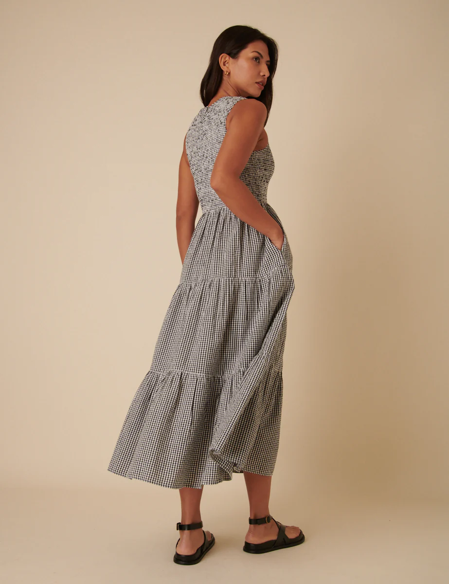 Black Gingham Sleeveless Tiered Charlie Midi Dress - Image 4