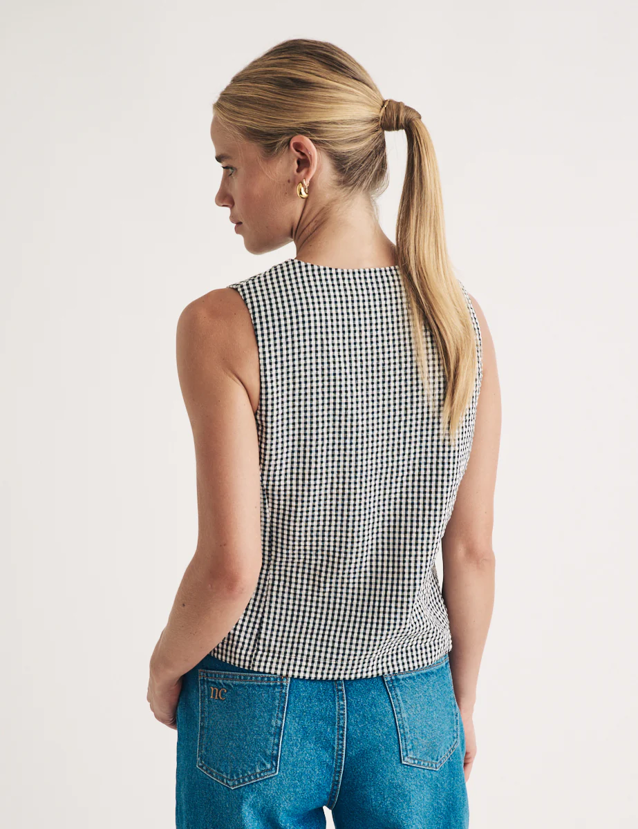 Black Gingham Tie Front Waistcoat - Image 5