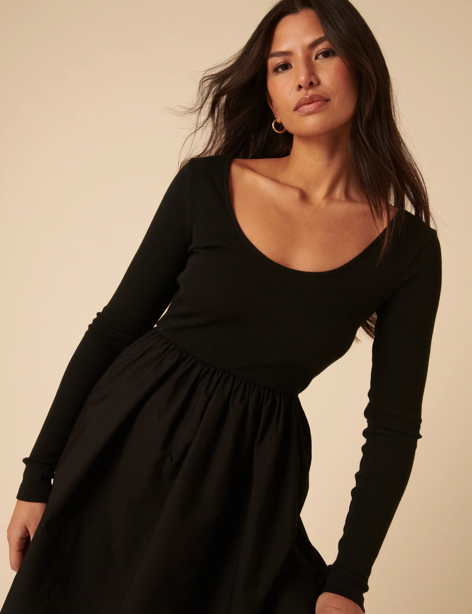 Black Scoop Neck Mini Dress - Image 2
