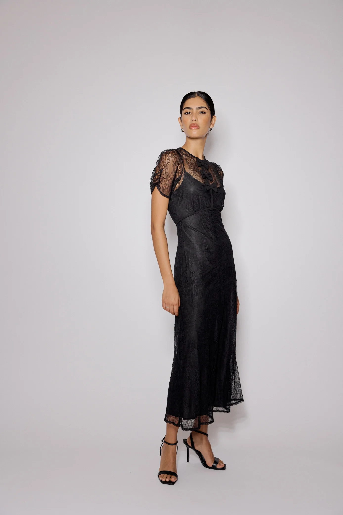 Black Lace Bow Front Una Midi Dress - Image 4