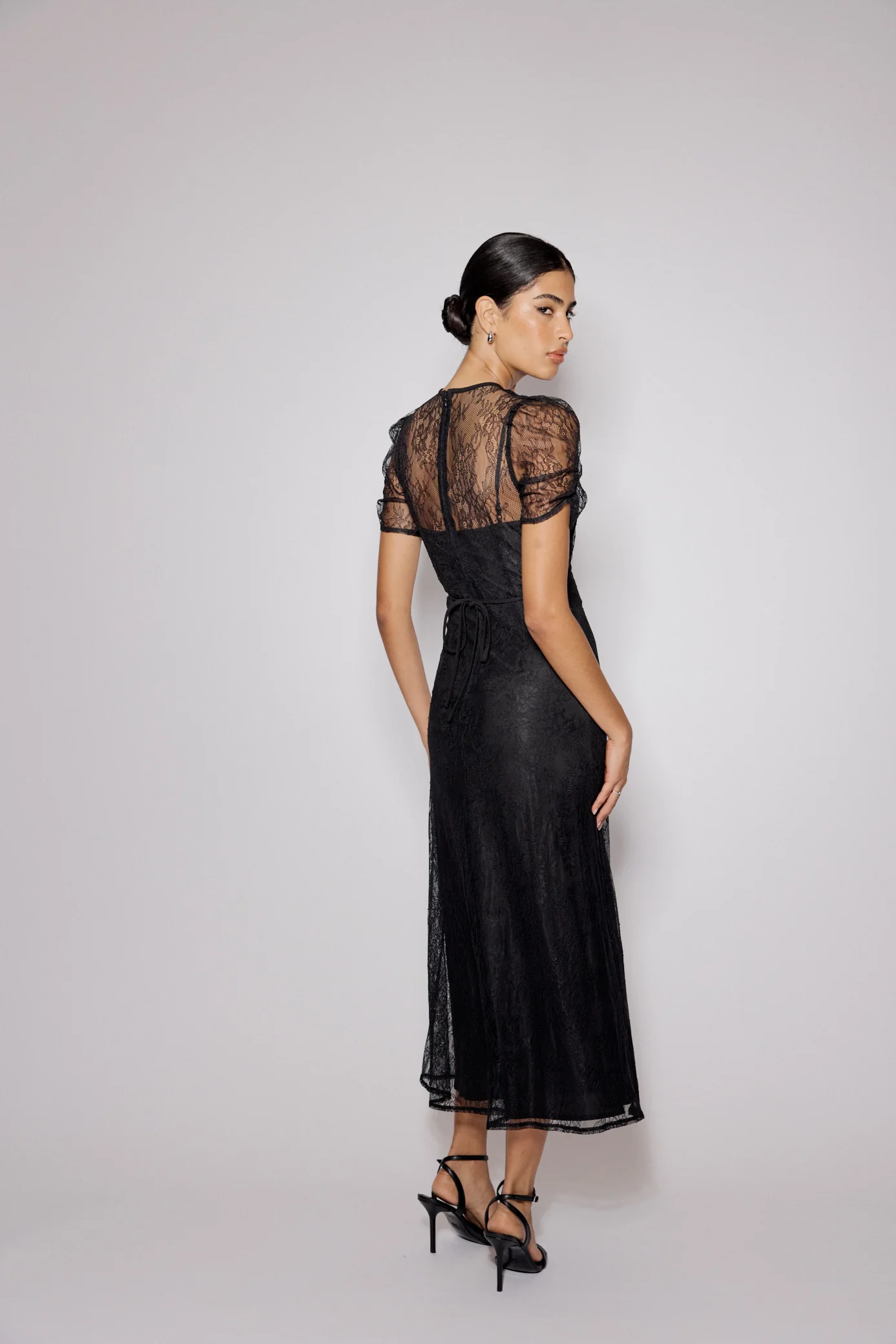 Black Lace Bow Front Una Midi Dress - Image 5