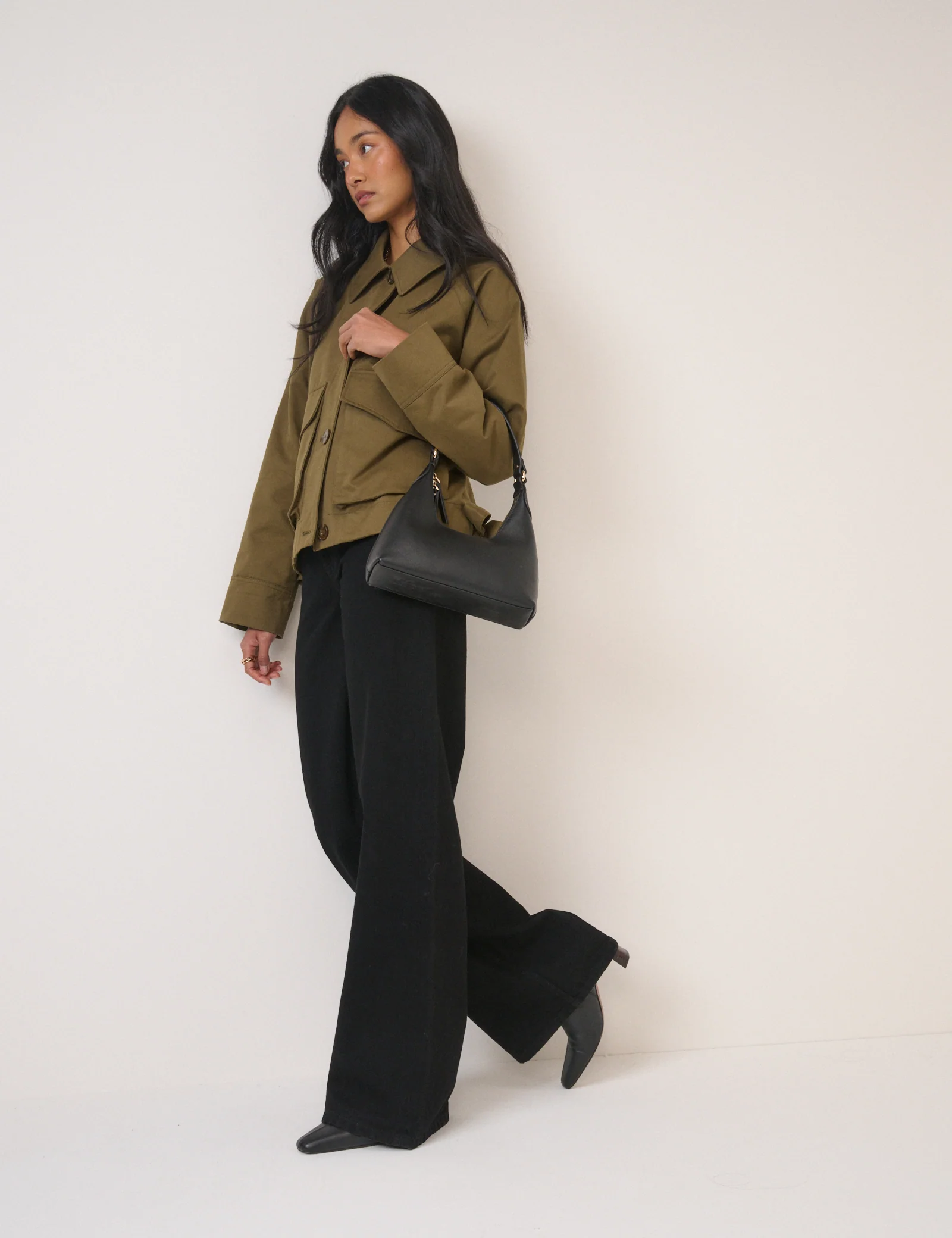 Black Leather Dipped Shoulder Bag - Image 3