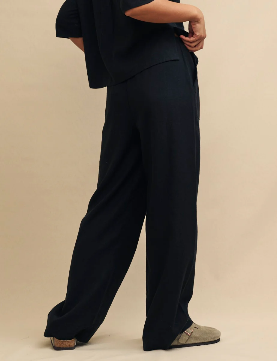 Black Linen-Blend Drawstring Trousers - Image 4