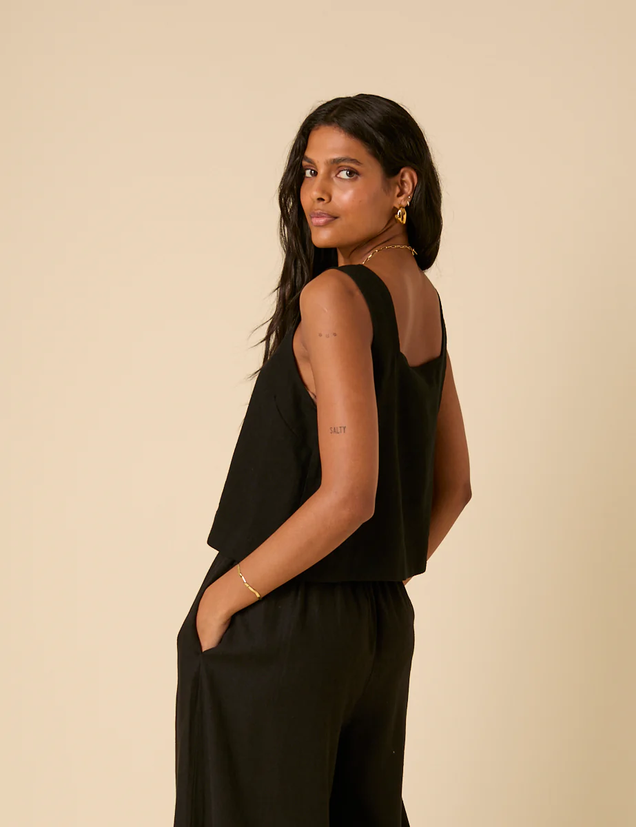 Black Linen-blend Swing Top - Image 4