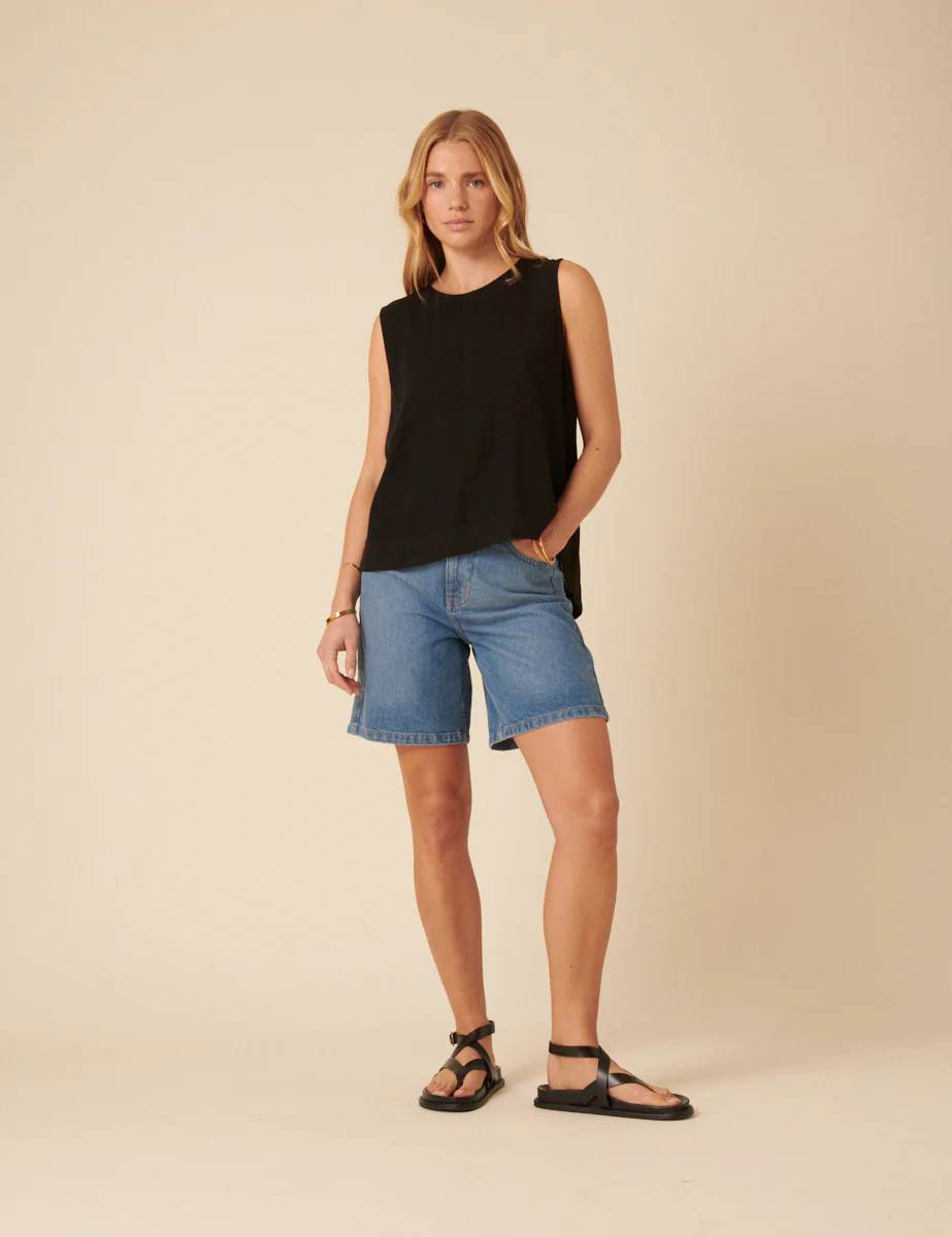 Black Linen-Blend Swing Top - Image 2
