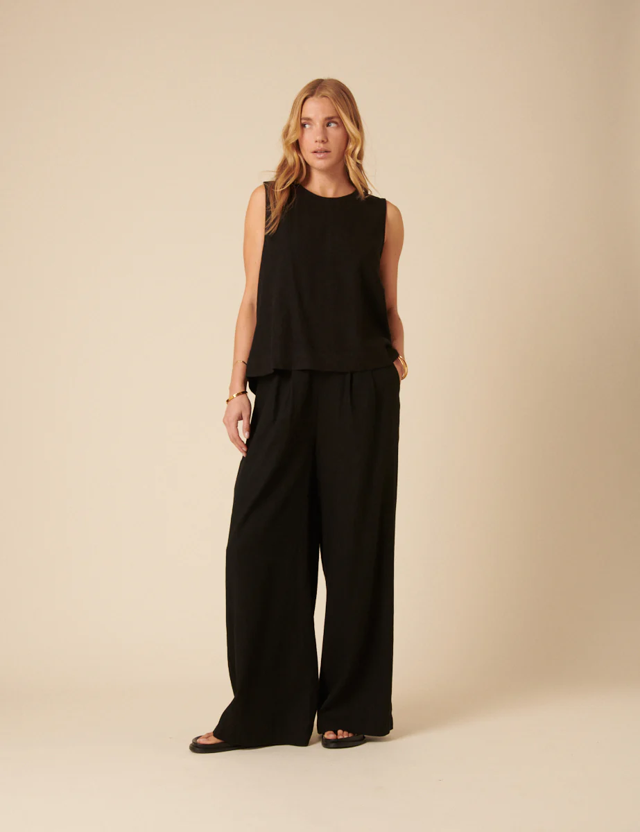 Black Linen-Blend Swing Top - Image 3