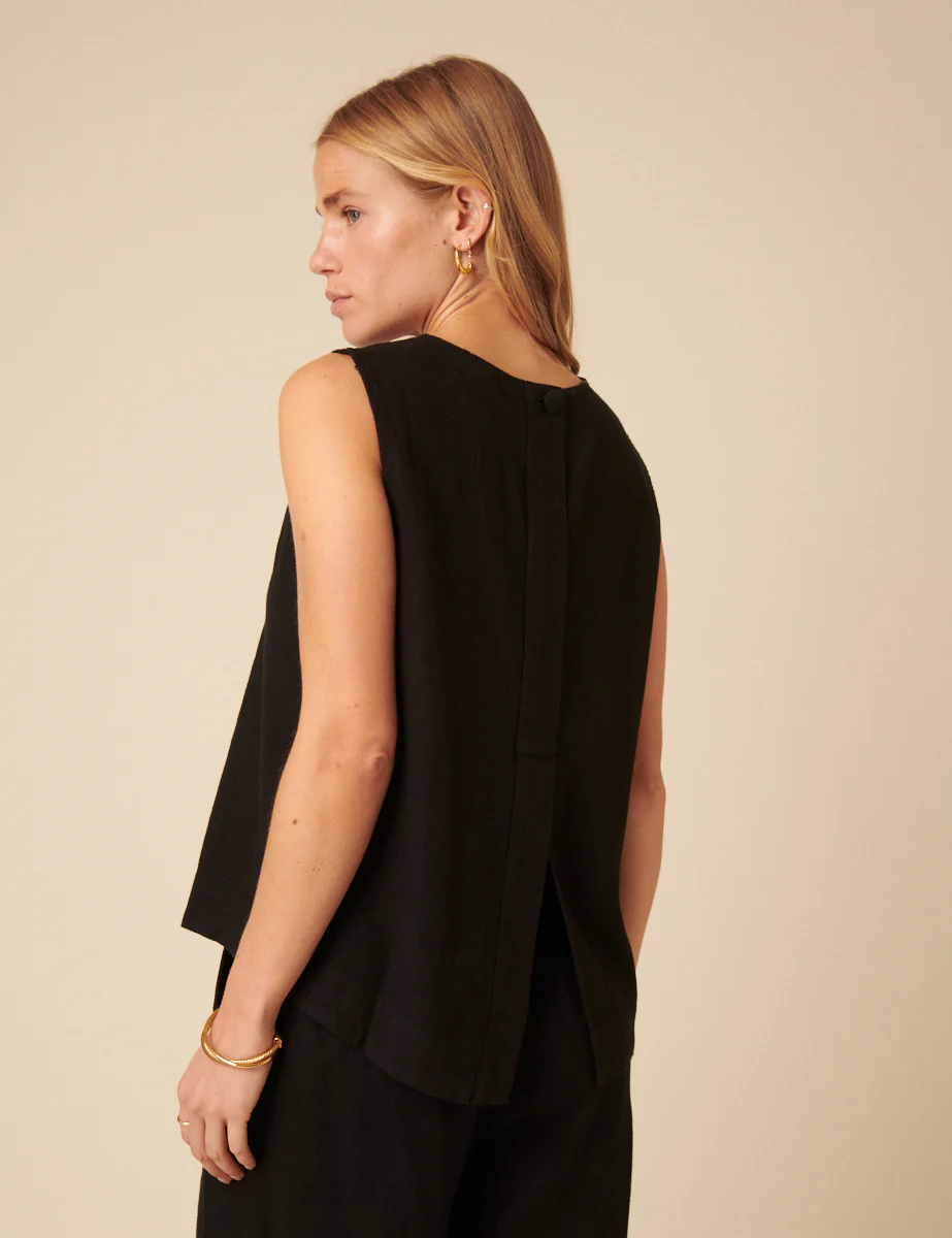 Black Linen-Blend Swing Top - Image 4