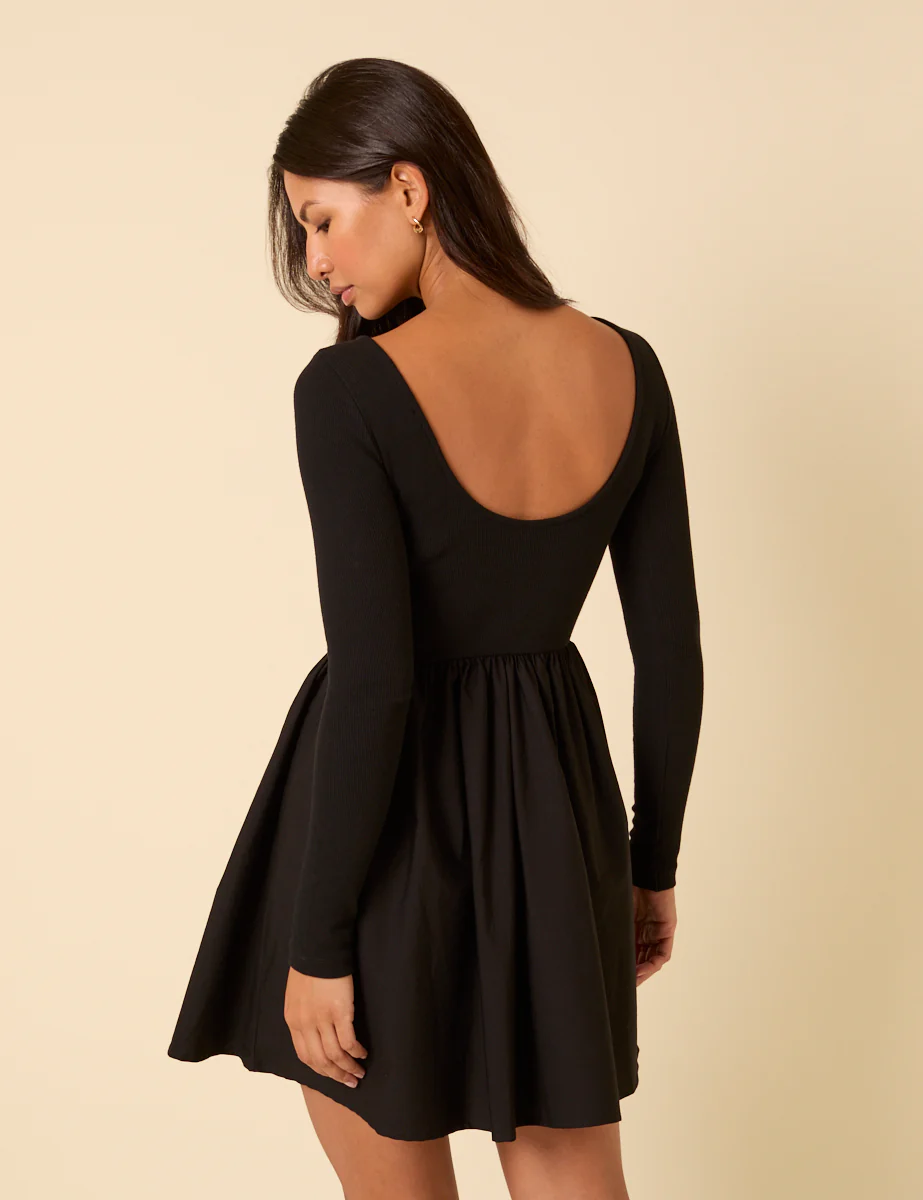 Black Long Sleeve A-Line Penni Mini Dress - Image 5