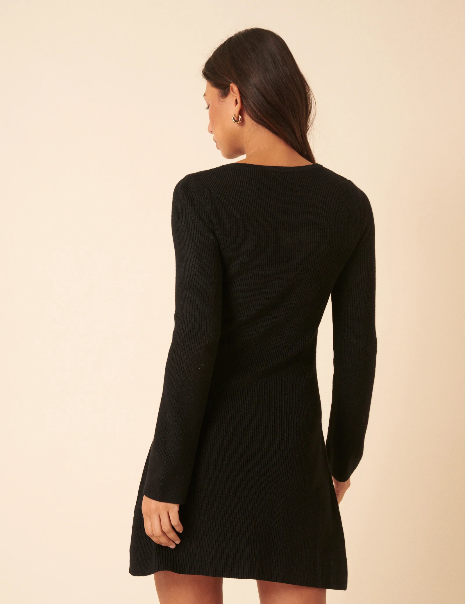 Black Long Sleeve Button Through Knitted Mini Dress - Image 5