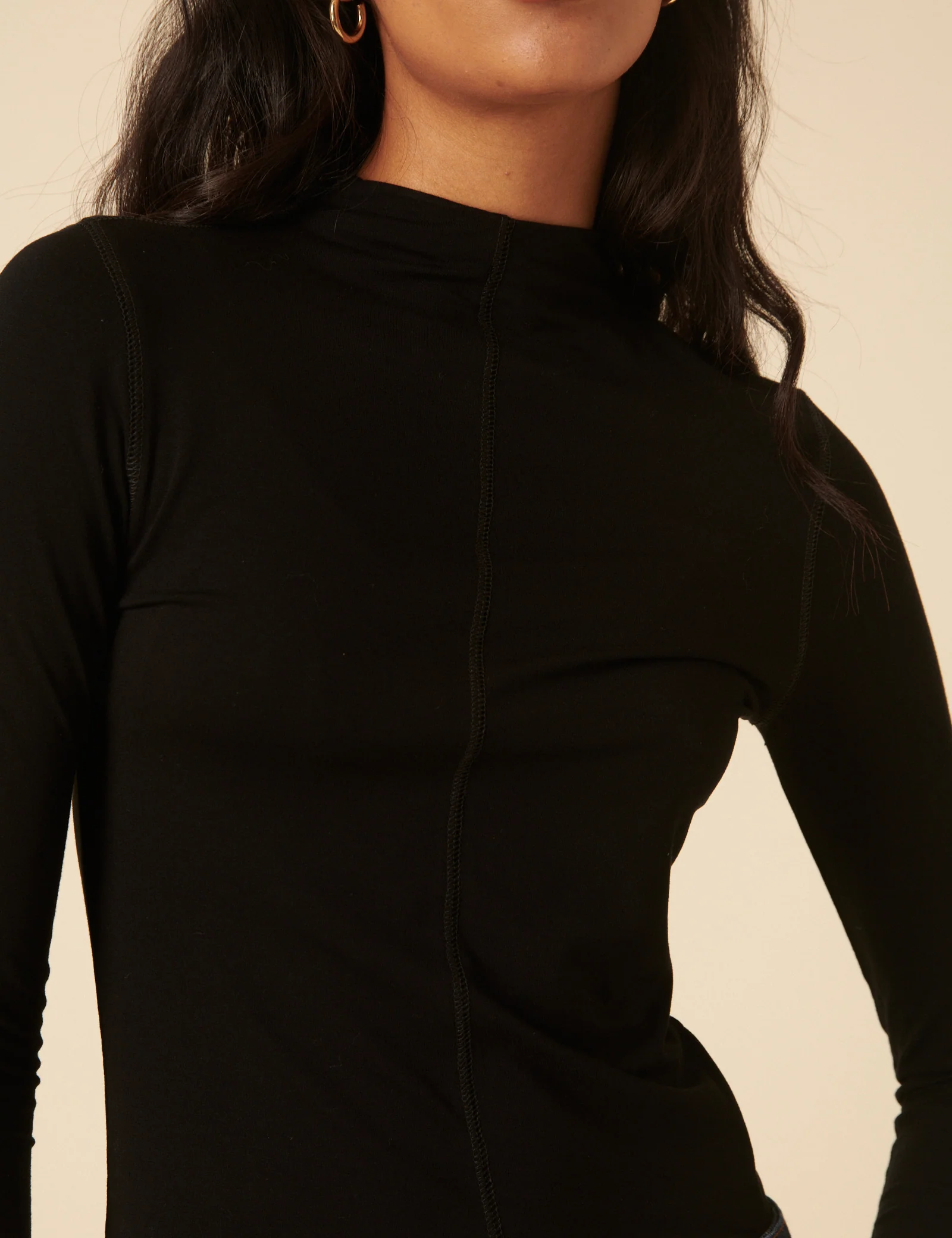 Black Long Sleeve High Neck Jersey Top - Image 5