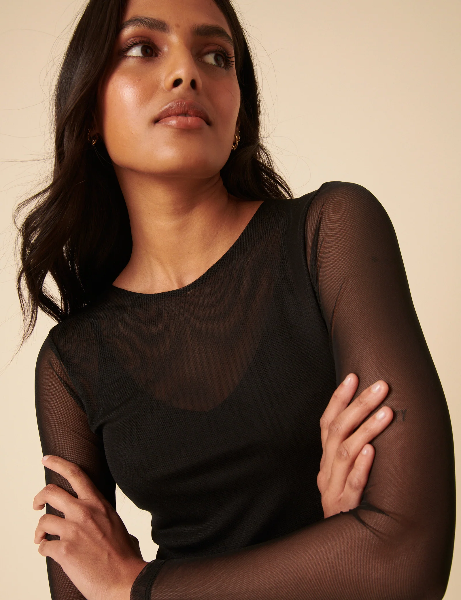 Black Long Sleeve Mesh Top - Image 2