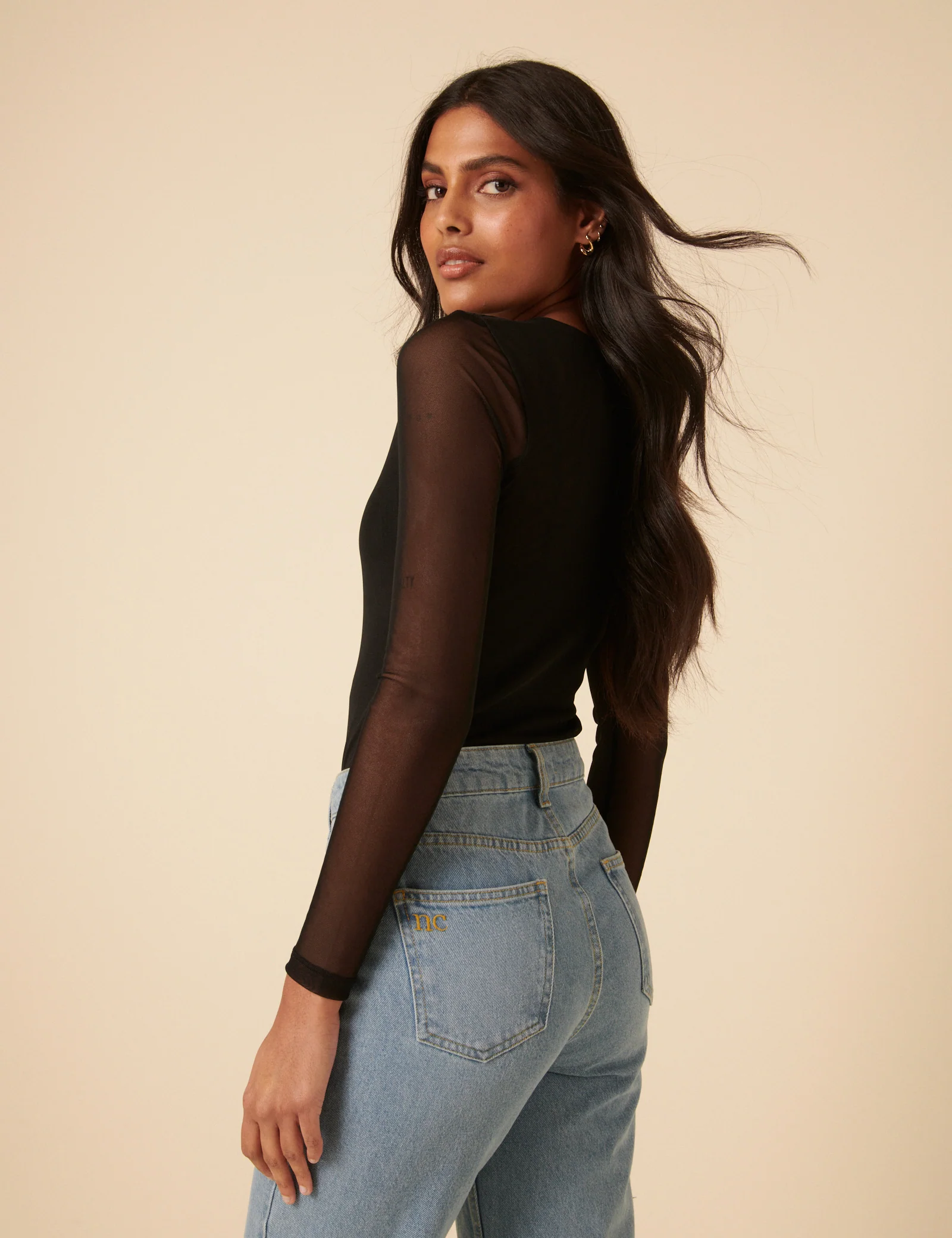 Black Long Sleeve Mesh Top - Image 5