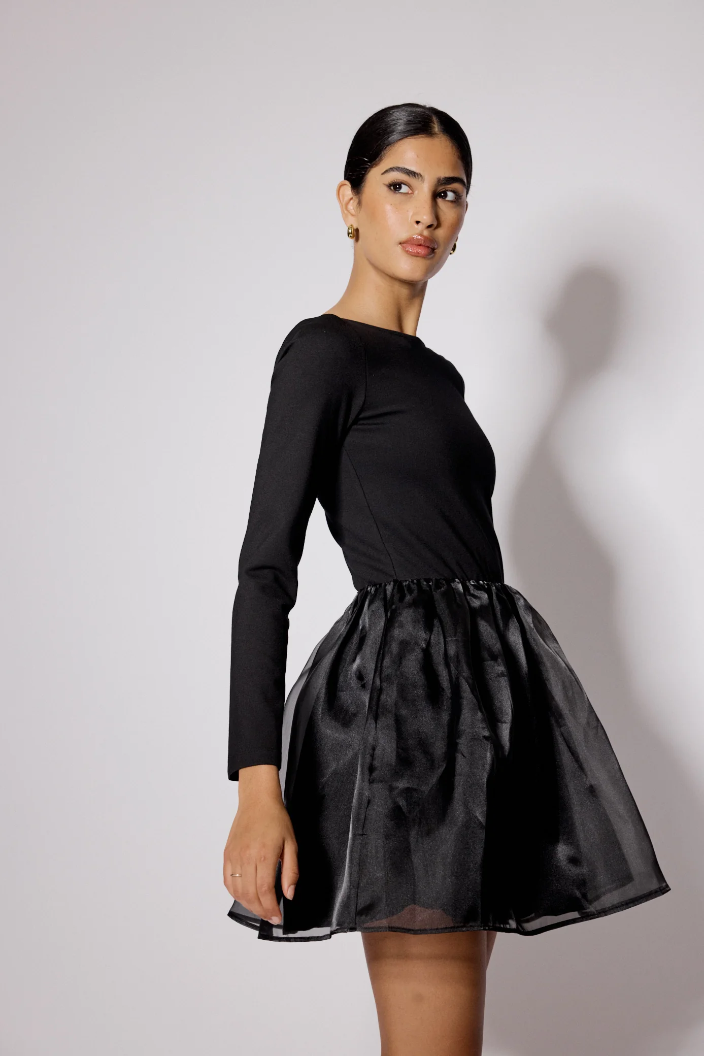 Black Long Sleeve Organza Poppy Mini Dress - Image 4