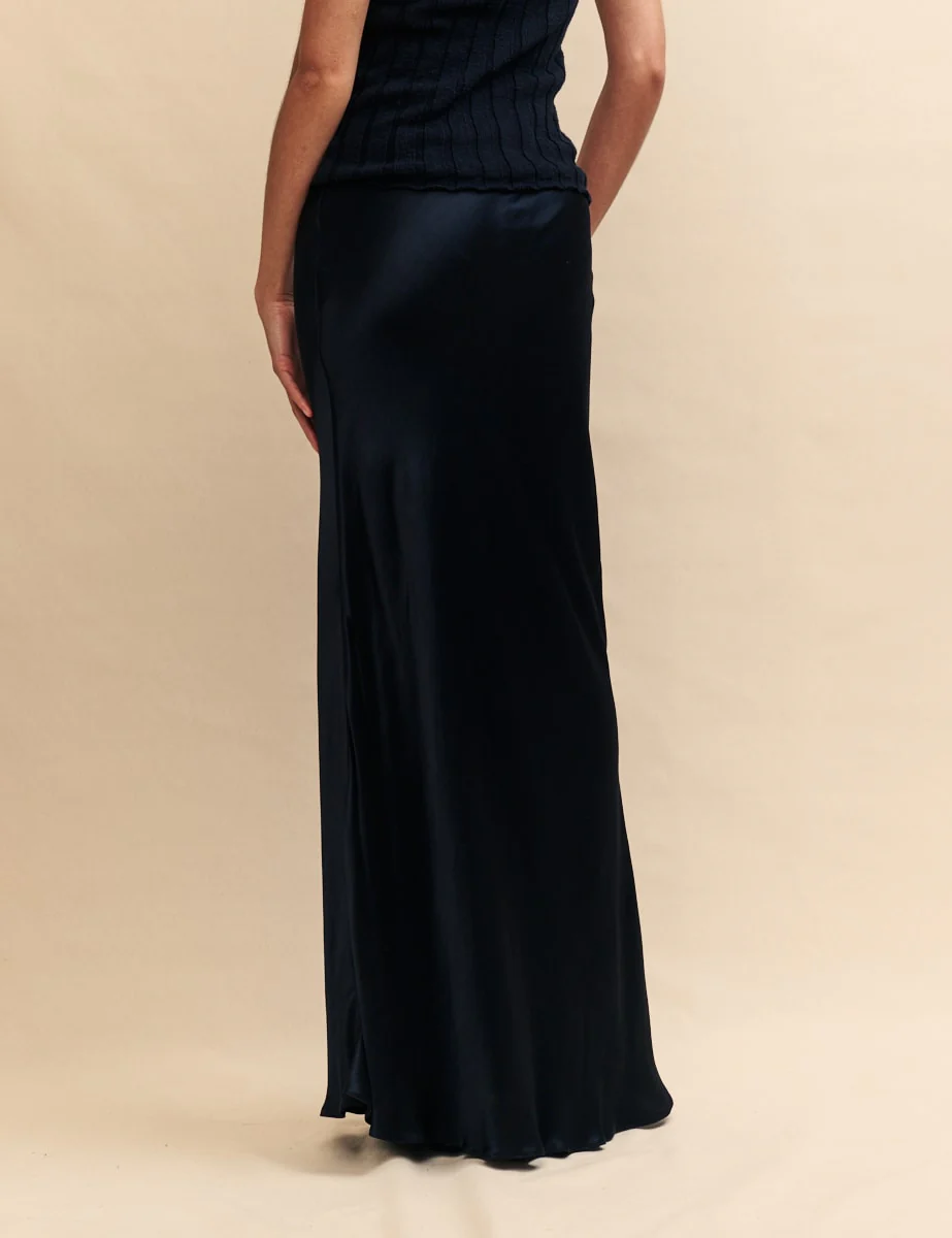 Black Mila Satin Maxi Slip Skirt - Image 4