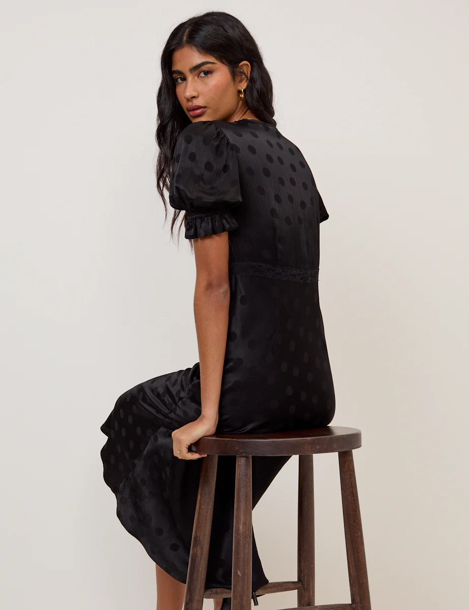 Black Polka Dot Jacquard Angela Midi Dress - Image 5