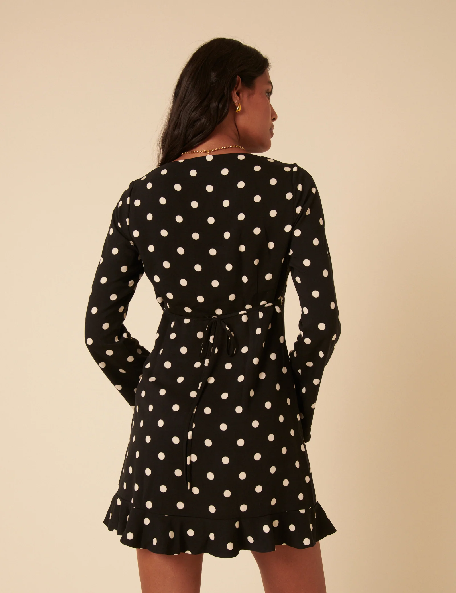 Black Polka Dot Long Sleeve Dolly Mini Dress - Image 4