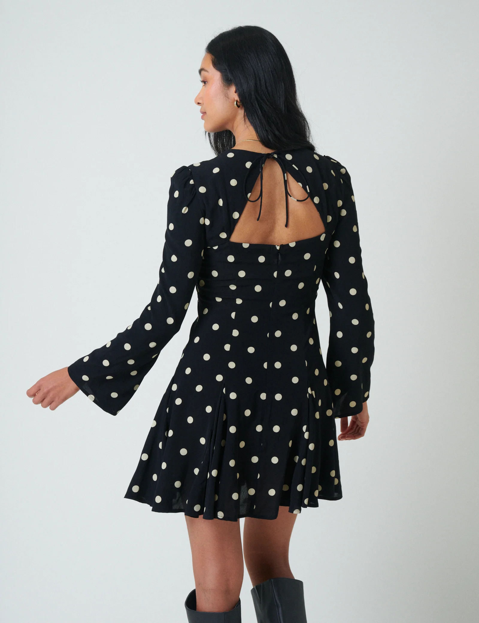 Black Polka Dot Long Sleeve Paris Mini Dress - Image 2