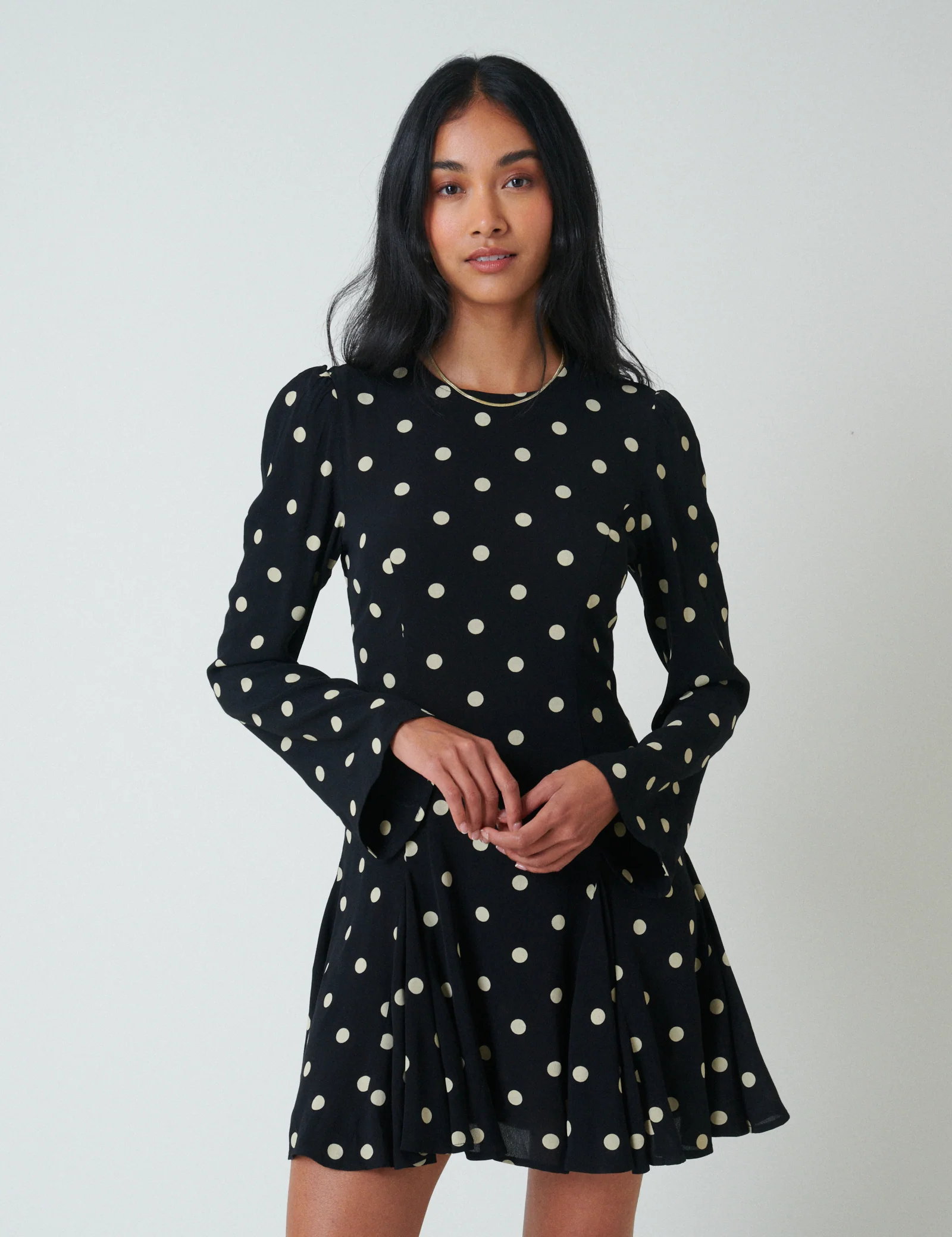 Black Polka Dot Long Sleeve Paris Mini Dress - Image 3
