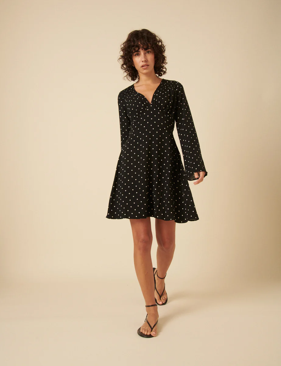 Black Polka Dot Lydia Mini Dress - Image 3