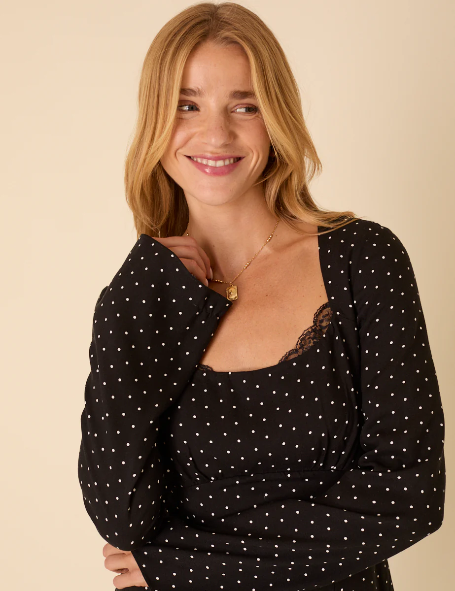 Black Polka Dot Olivia Mini Dress - Image 2