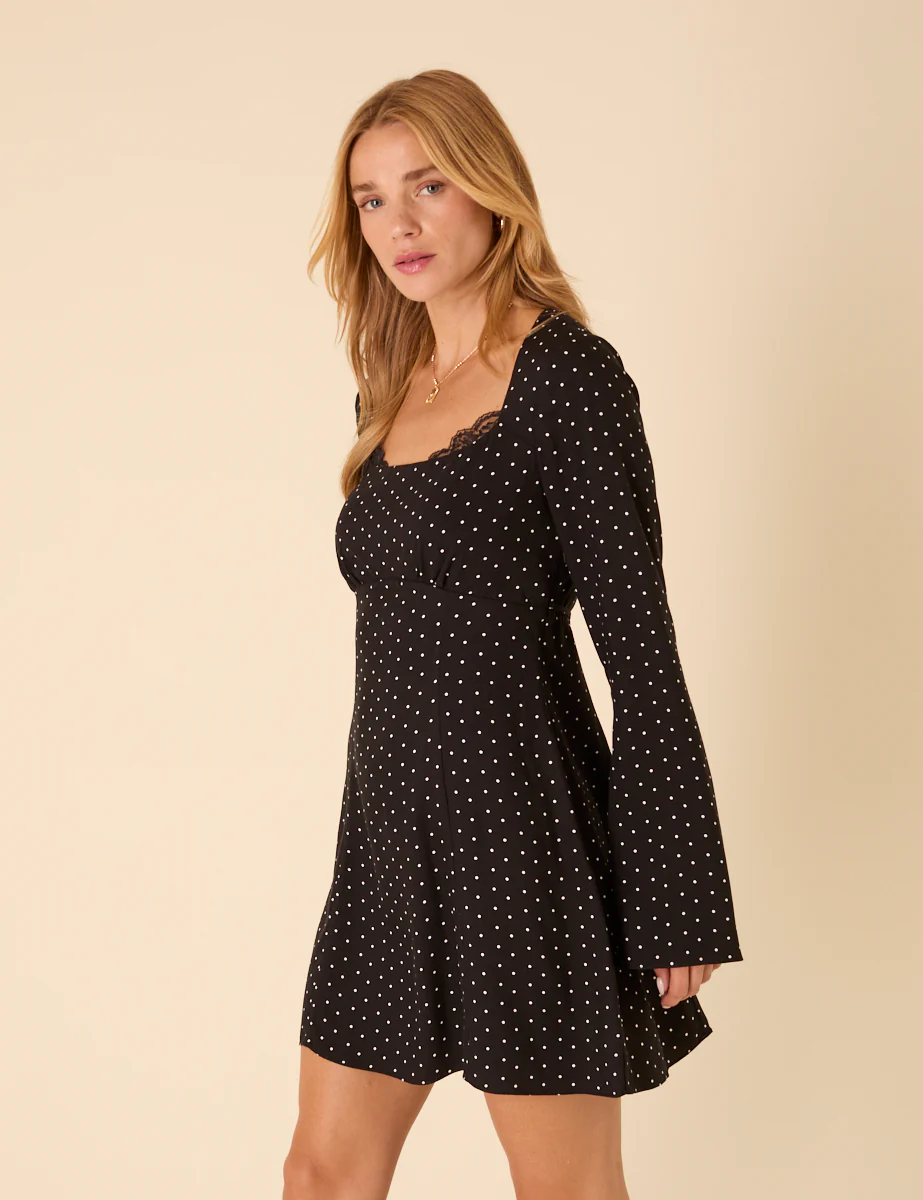 Black Polka Dot Olivia Mini Dress - Image 4