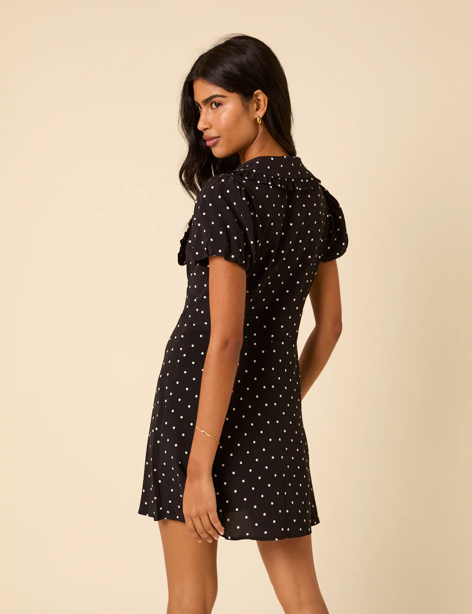 Black Polka Dot Puff Sleeve Mini Dress - Image 5