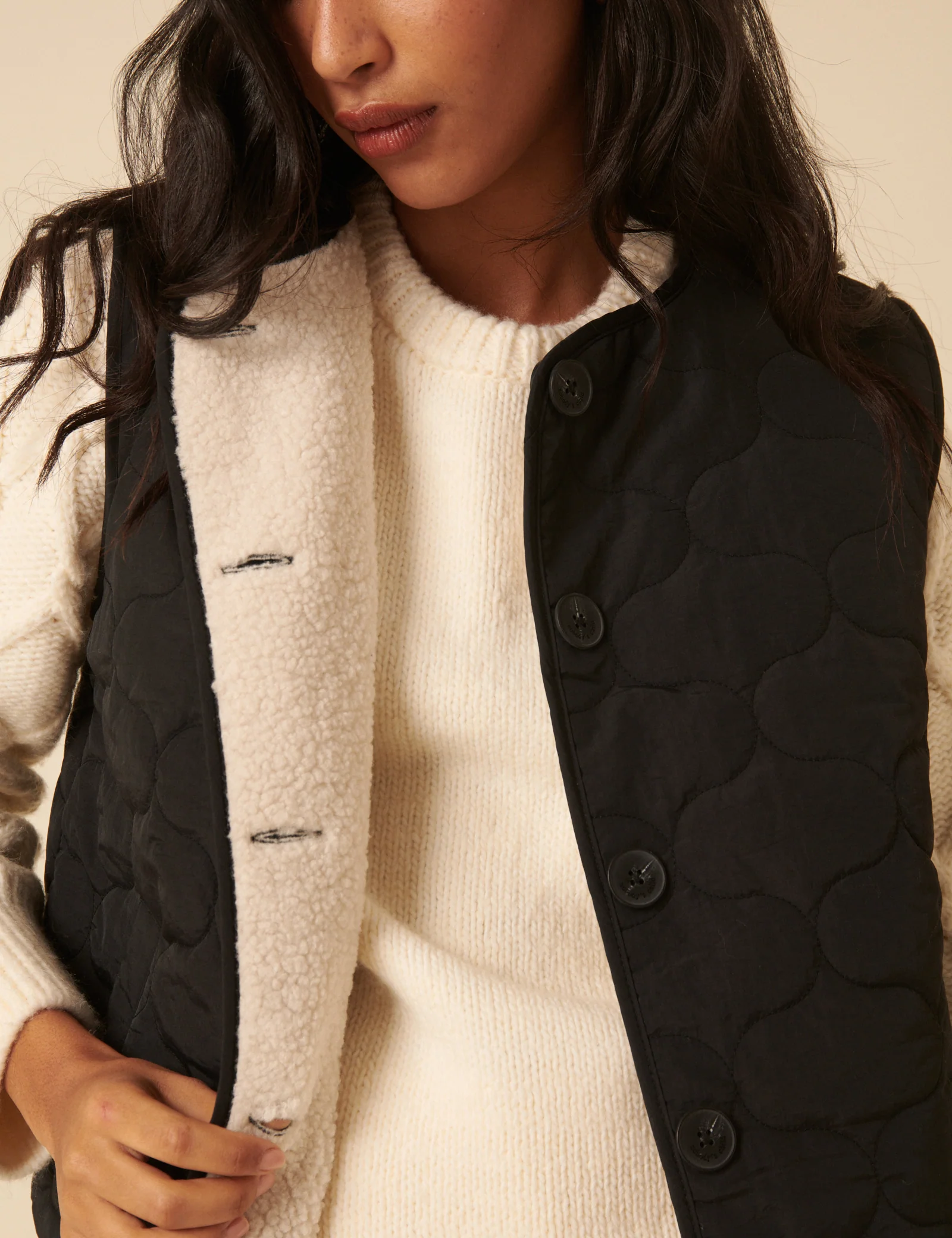 Black Quilted Borg Reversible Gilet - Image 5