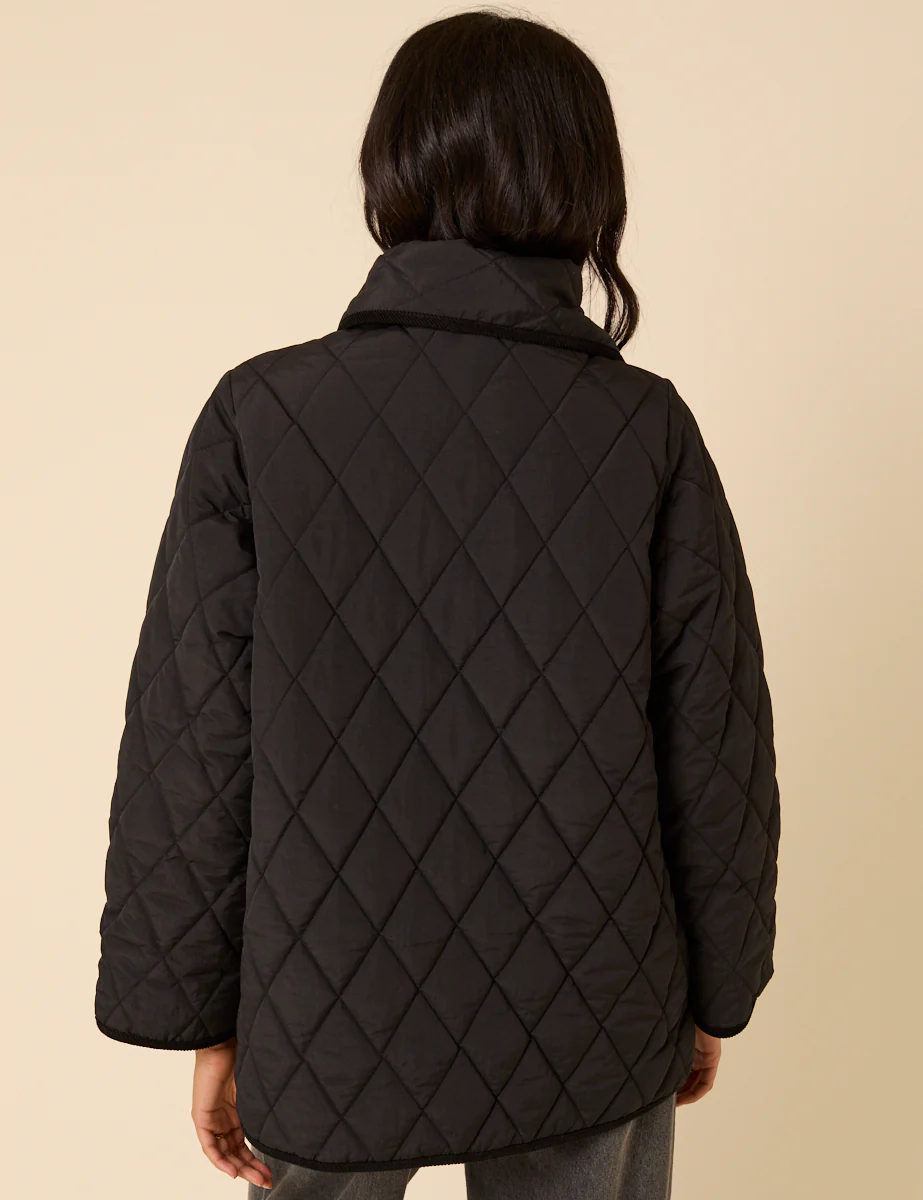 Black Quilted Detachable Scarf Coat - Image 5