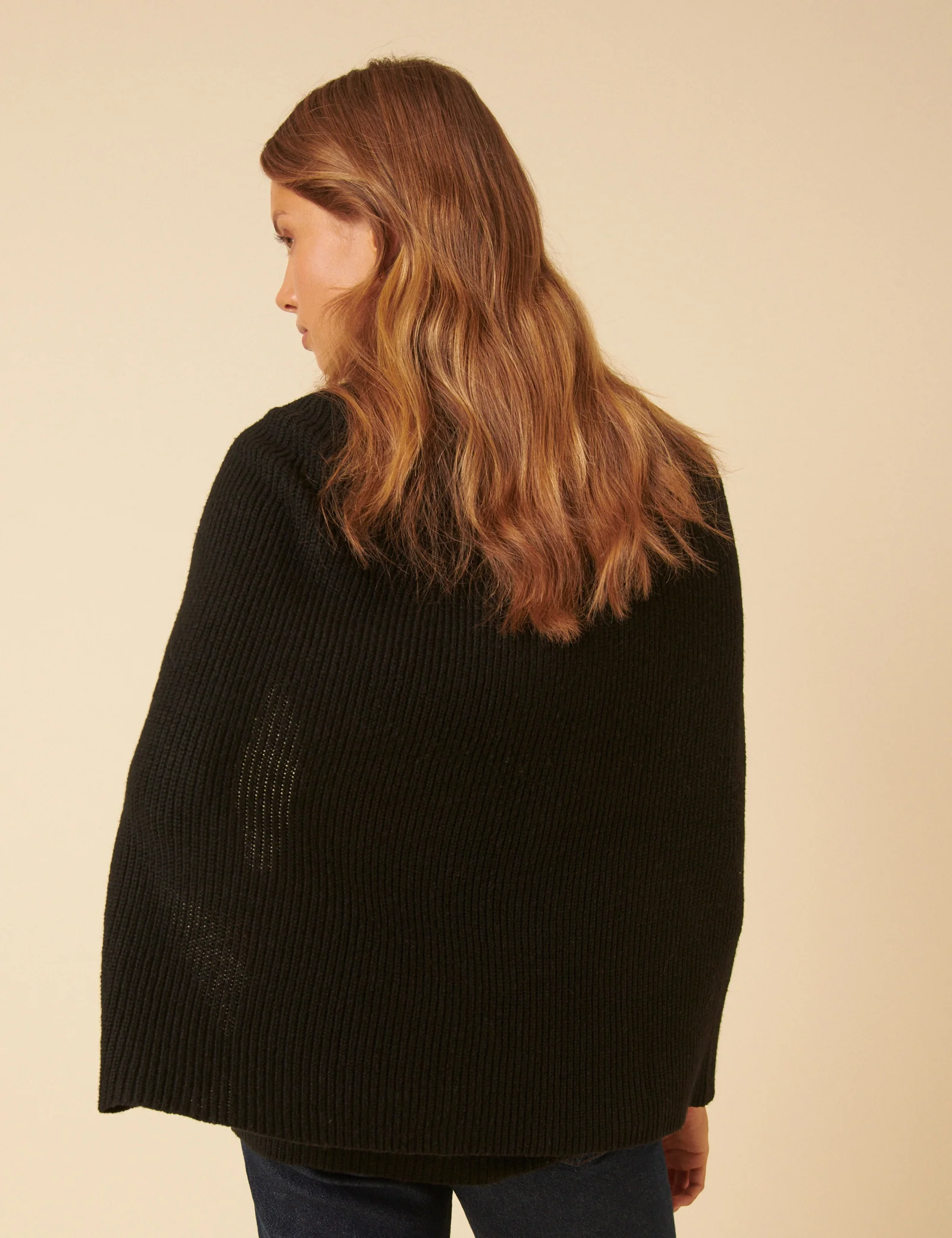 Black Ribbed Cape Cardigan - Image 4