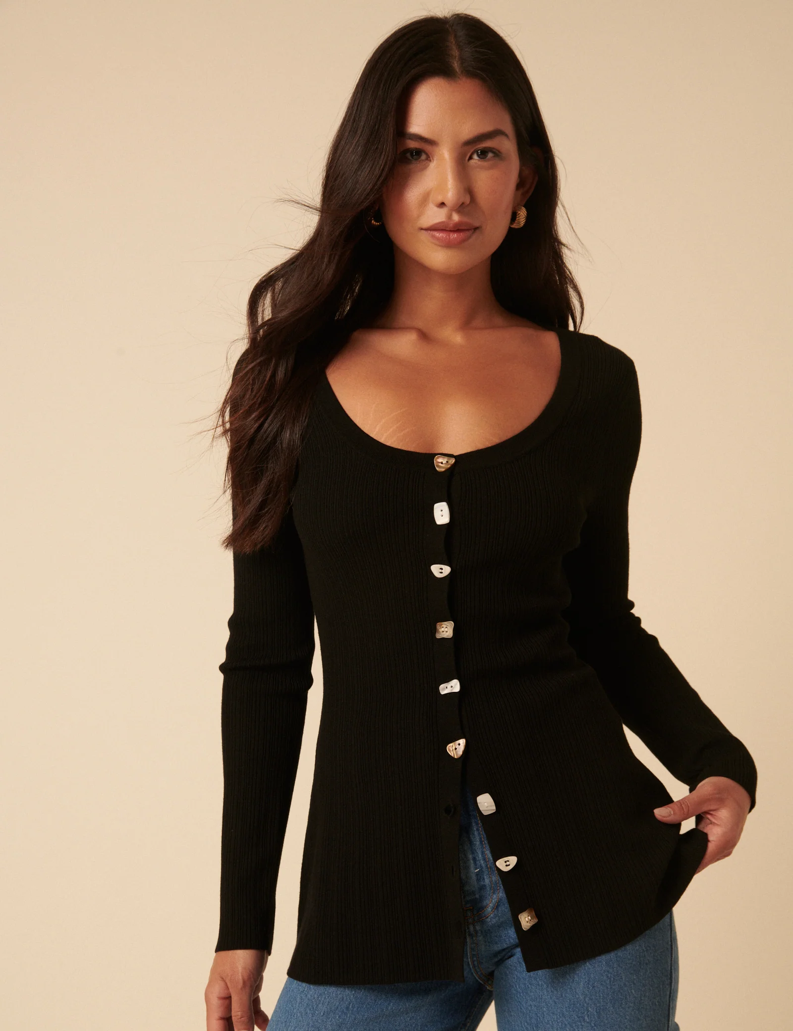 Black Ribbed Longline Cardigan - Image 3