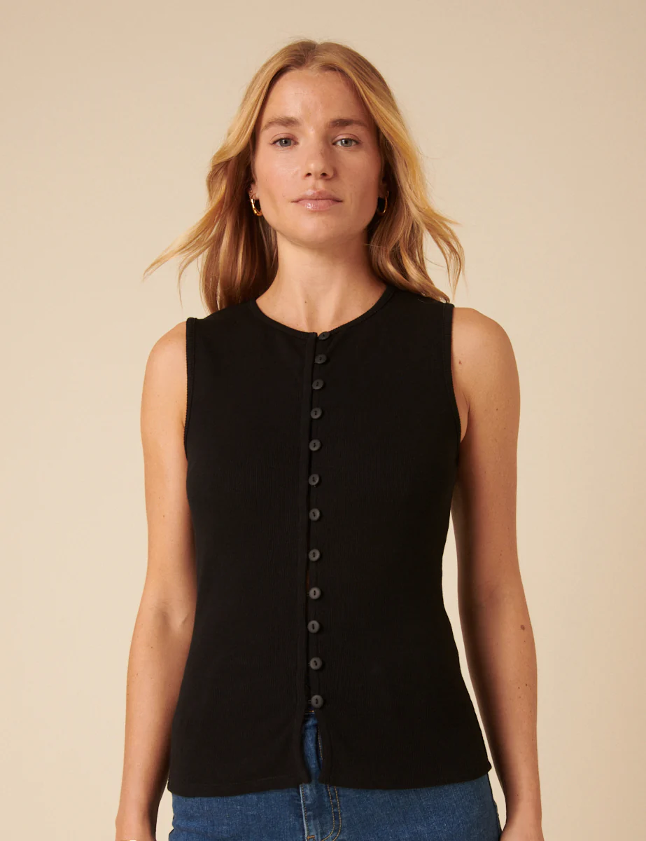 Black Ribbed Waistcoat Top