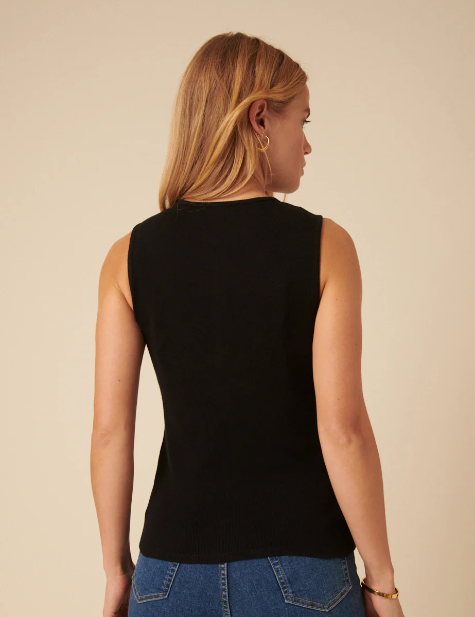 Black Ribbed Waistcoat Top - Image 5