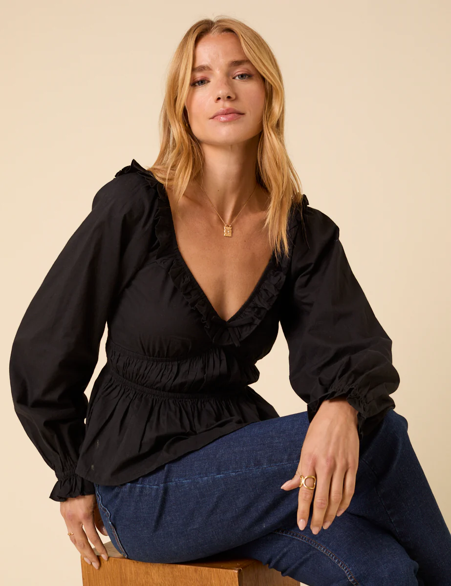 Black Ruffle Long Sleeve Top - Image 3