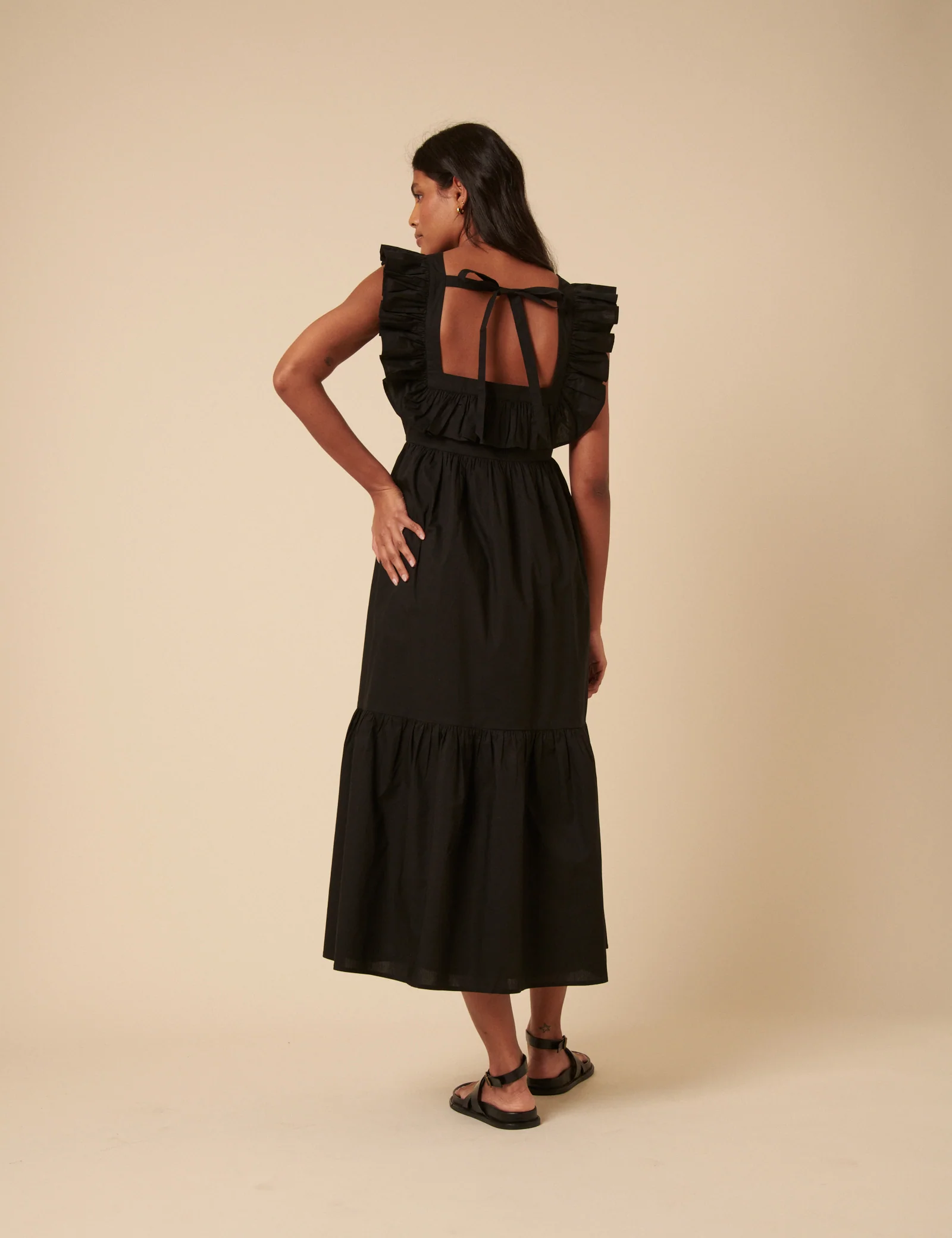 Black Ruffle Tiered Cassidy Midi Dress - Image 5