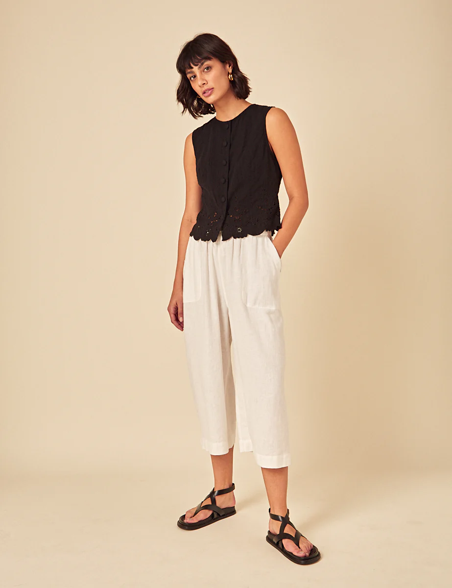 Black Sleeveless Broderie Anglaise Top - Image 4
