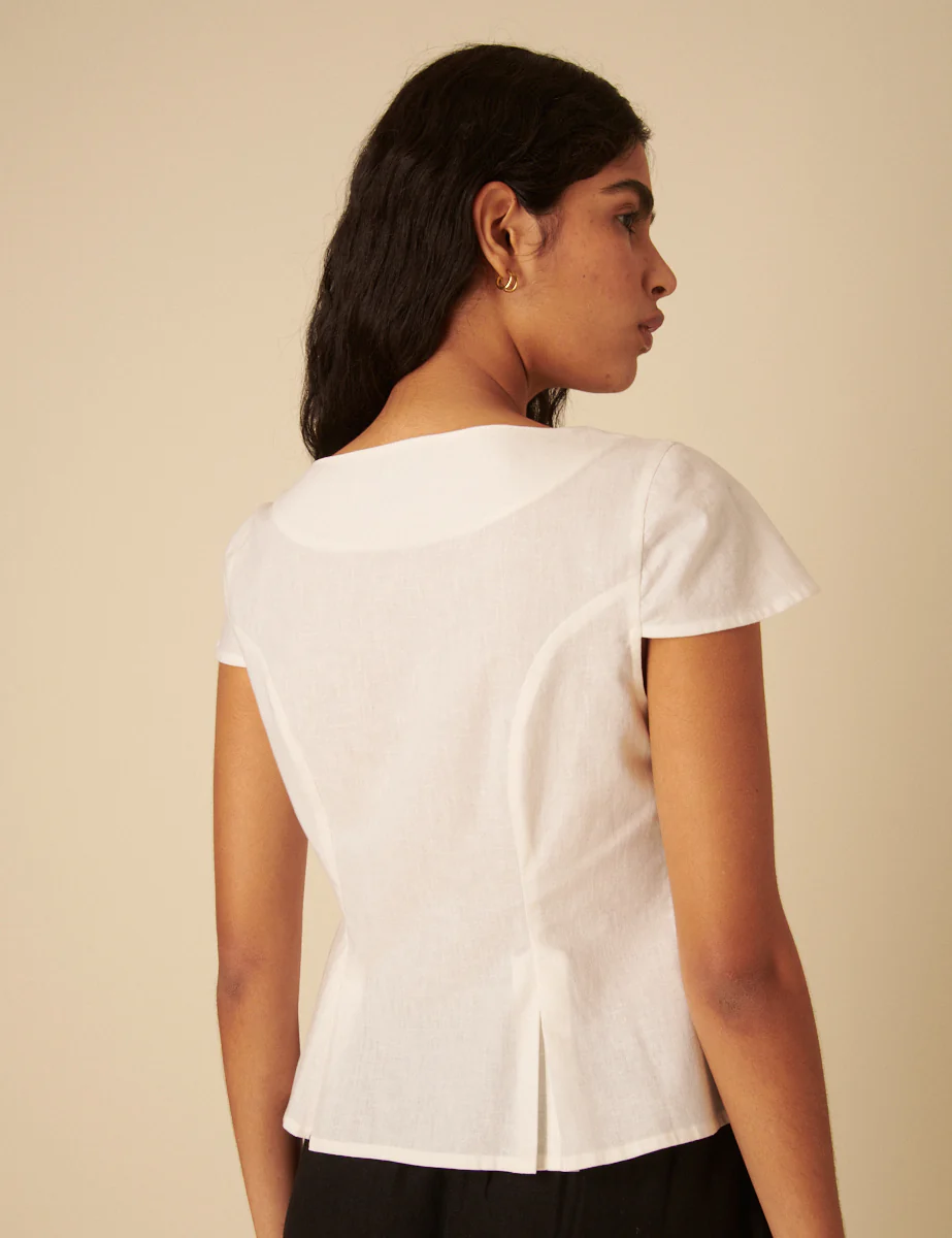 White Tailored Pleated Blouse - Image 4