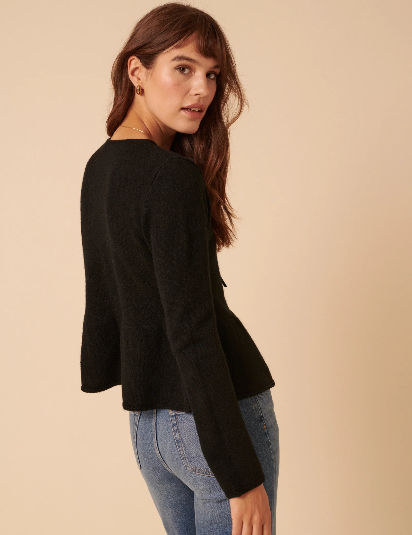 Black Tie Front Peplum Cardigan - Image 4