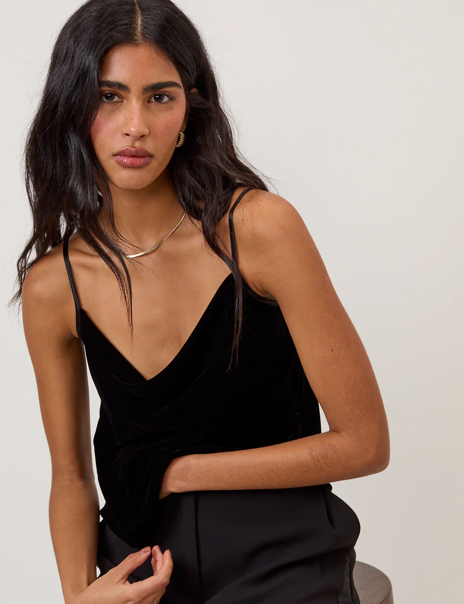 Black Velvet Cowl Neck Cami Top - Image 4