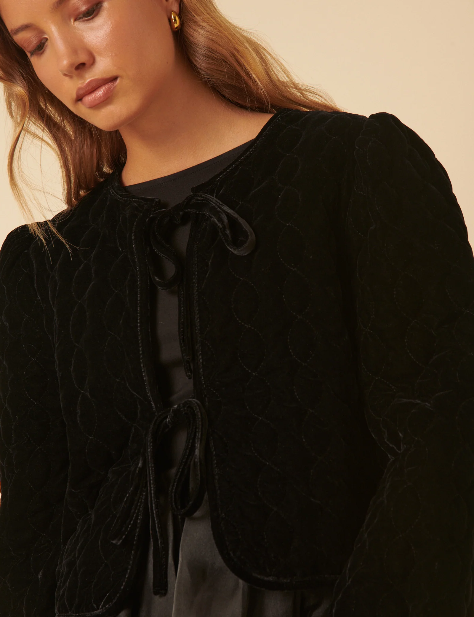 Black Velvet Quilted Jacket - Image 2