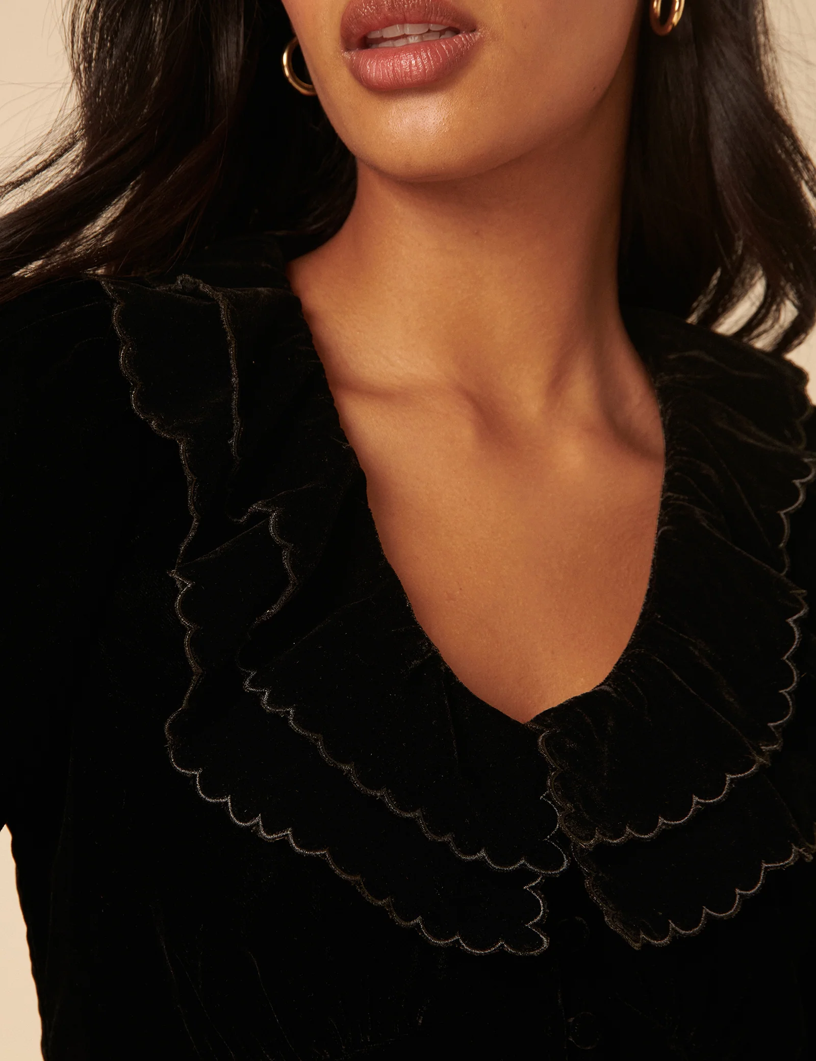 Black Velvet Ruffle Collared Blouse - Image 3
