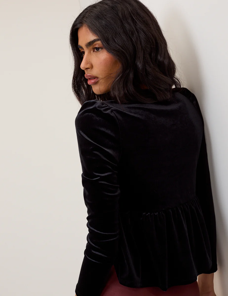Black Velvet Tie Front Top - Image 5
