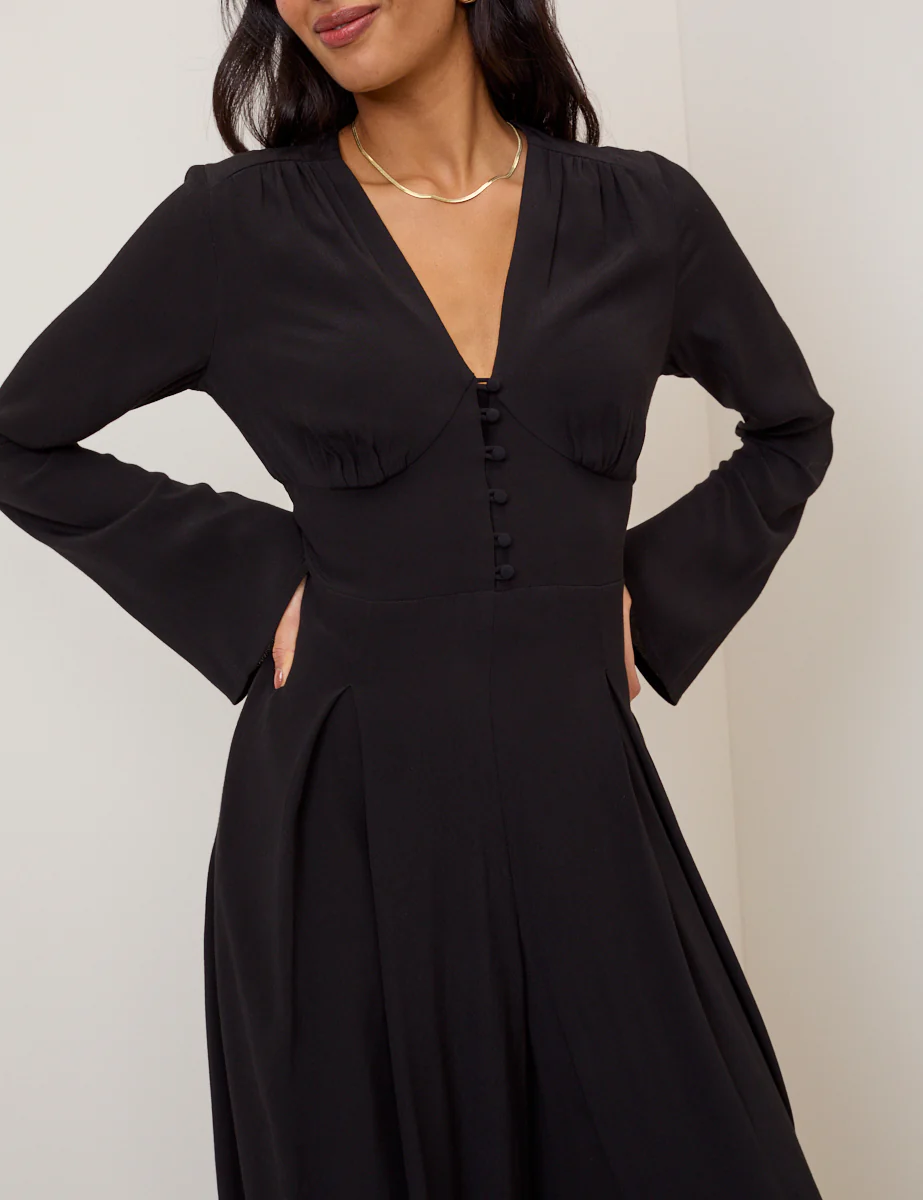 Black Wide Leg Pleated Jumpsuit - Image 2