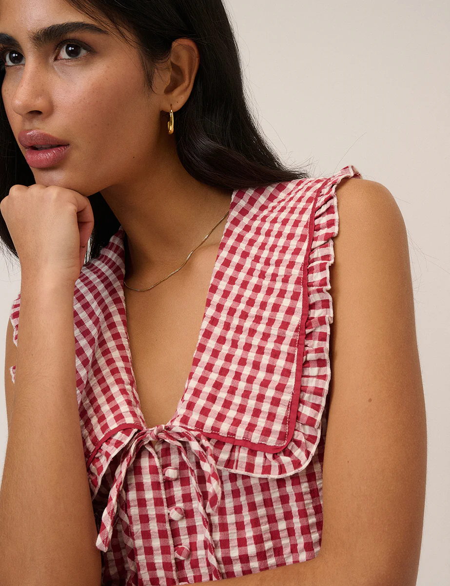 Red Gingham Peter Pan Collar Blouse - Image 2