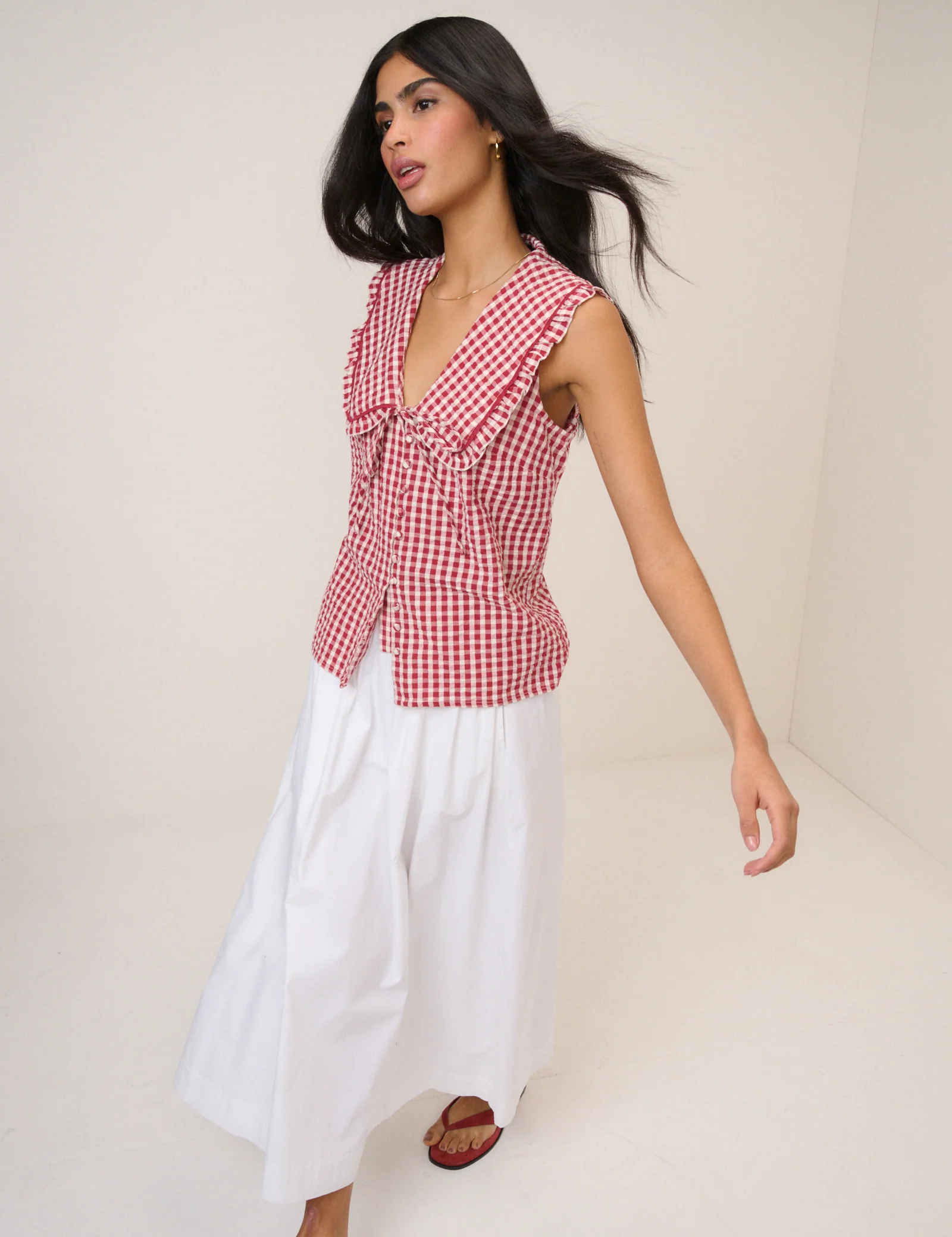 Red Gingham Peter Pan Collar Blouse - Image 3