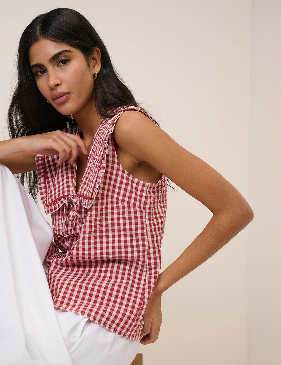 Red Gingham Peter Pan Collar Blouse - Image 4