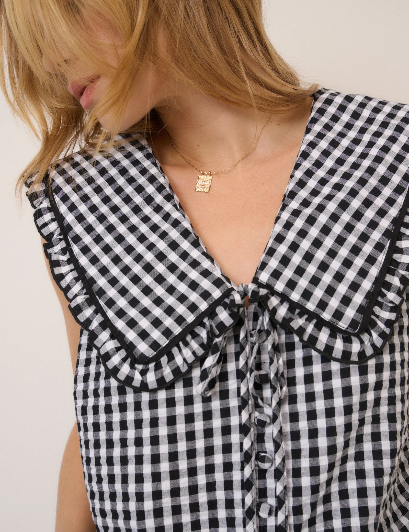 Black Gingham Peter Pan Collar Blouse - Image 2