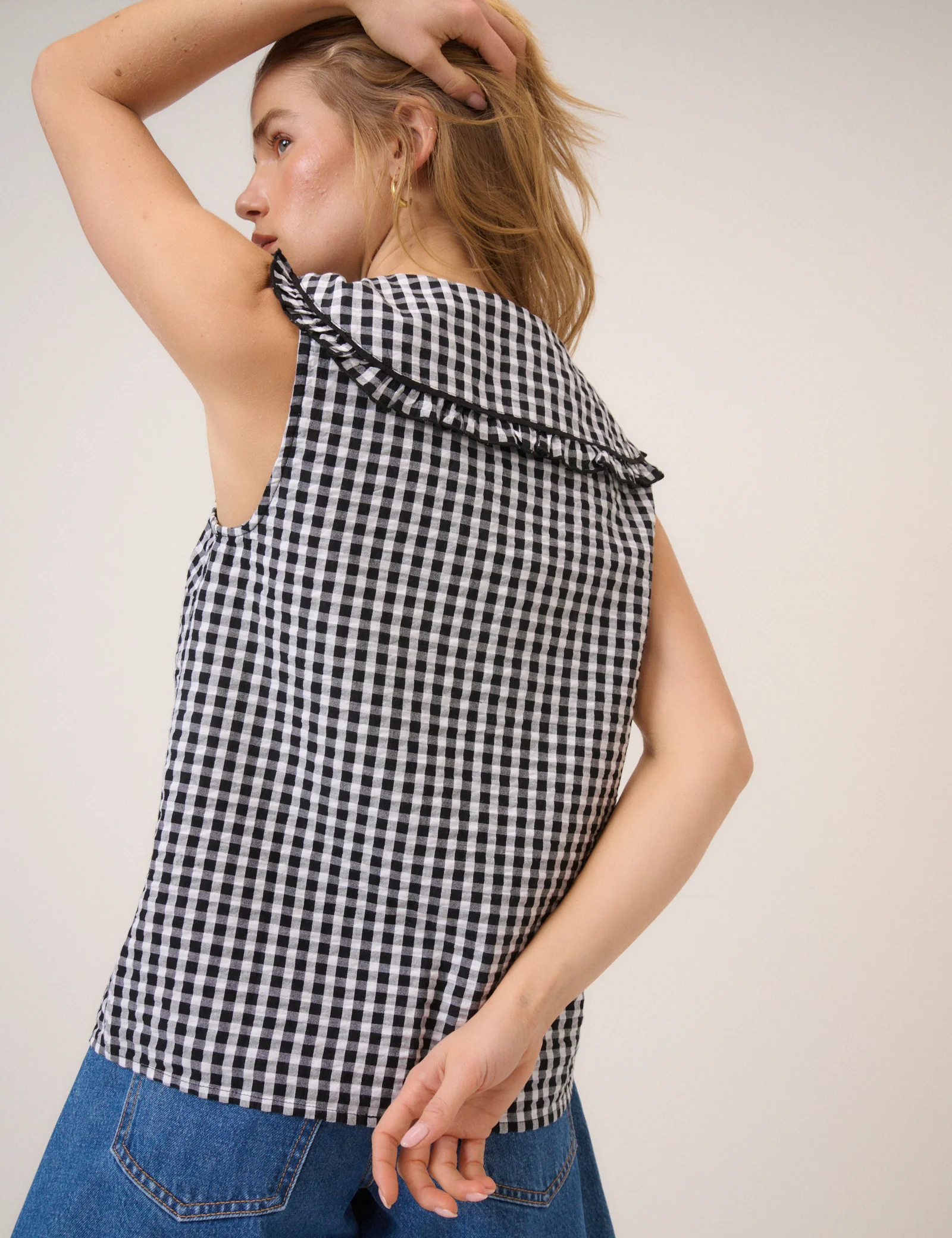 Black Gingham Peter Pan Collar Blouse - Image 5