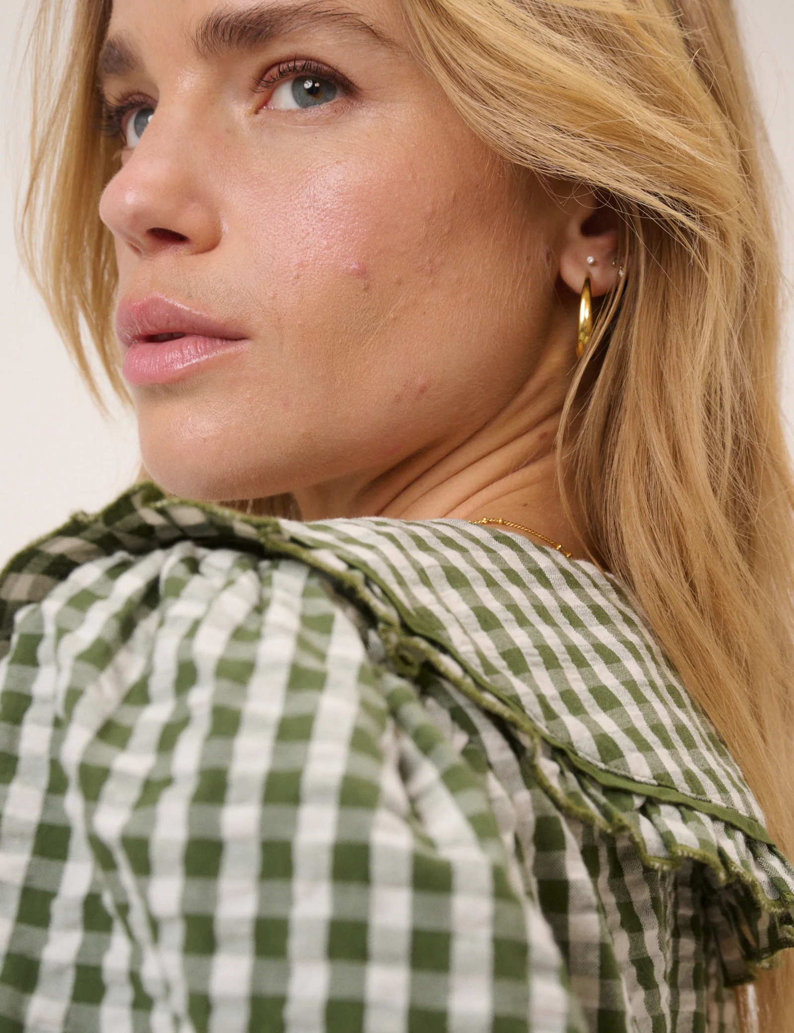 Green Gingham Peter Pan Collar Blouse - Image 3