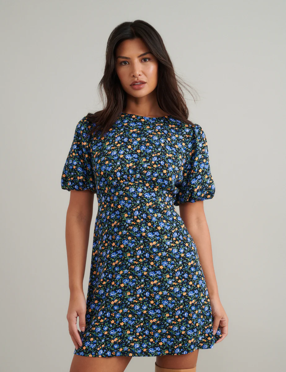 Blue and Yellow Ditsy Floral Benita Mini Dress
