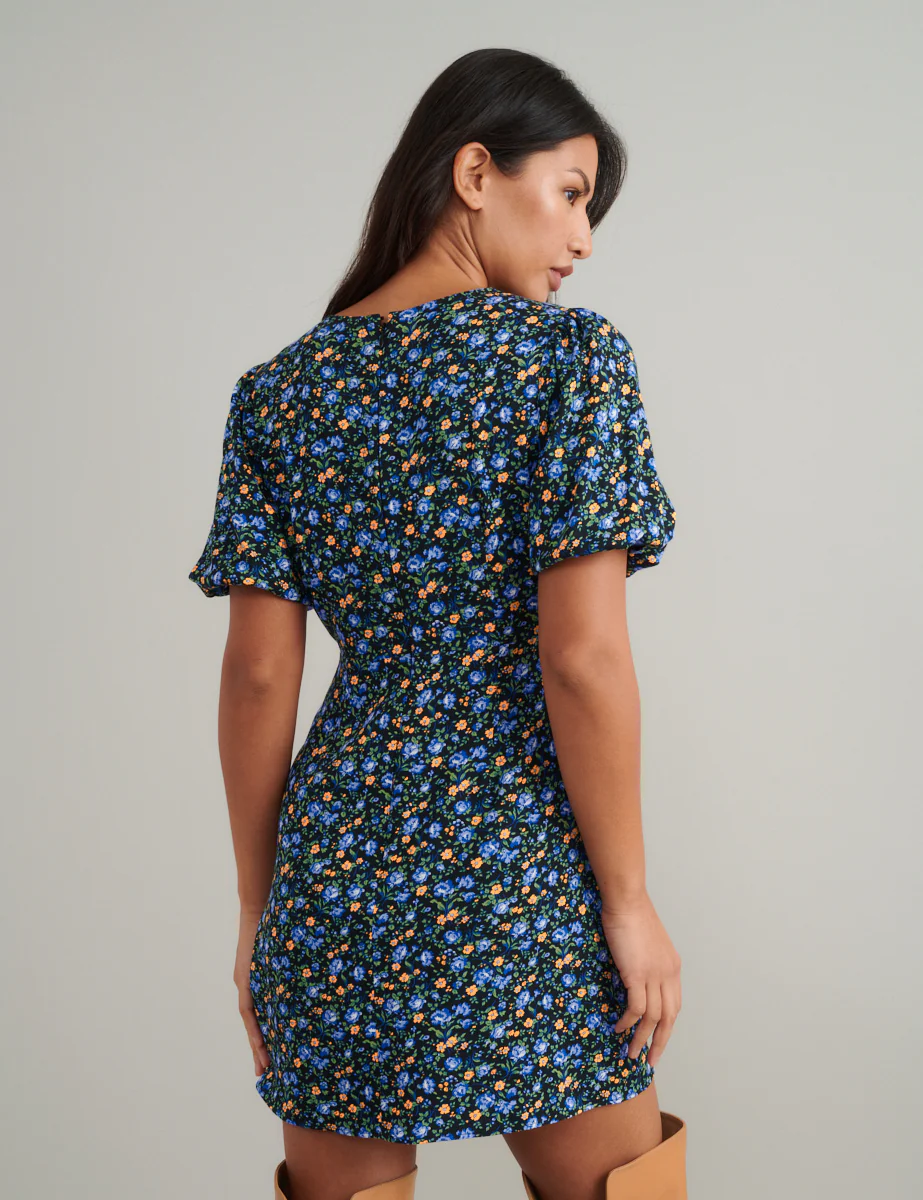 Blue and Yellow Ditsy Floral Benita Mini Dress - Image 4